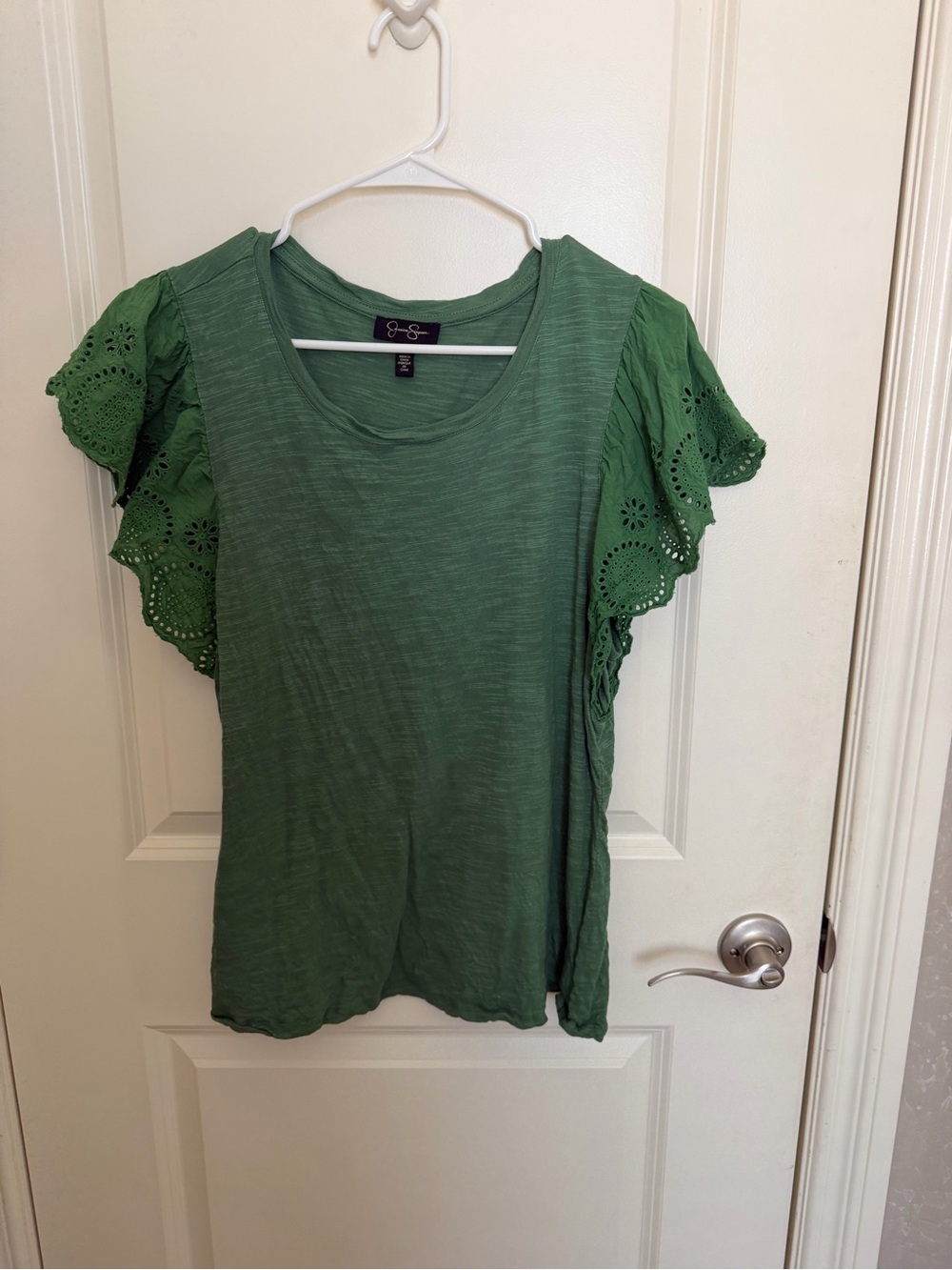 Jessica Simpson Green Eyelet Flutter Sleeve Tee
